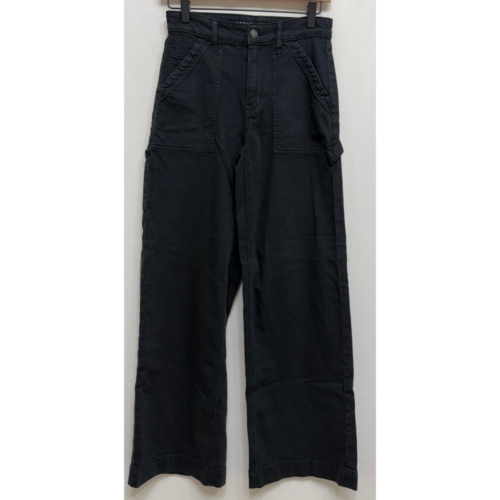 American Eagle Black Utility Carpenter Pants Women Size 0 Wide Leg Workwear